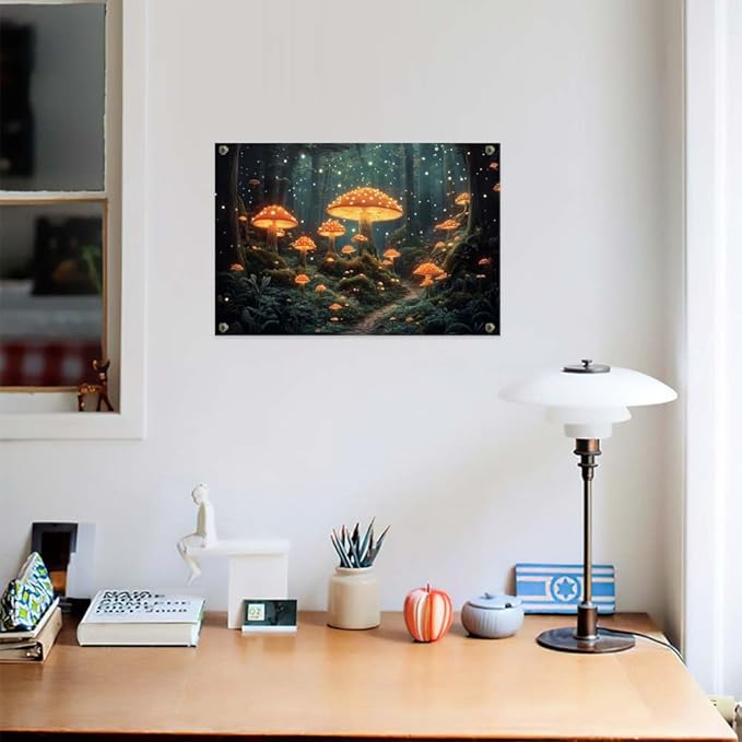 Yesad Mushroom Forest Canvas Wall Art Print, Mushroom Décor Magical Forest Pictures Enchanted Forest Décor Magic Mushrooms Botanical Art Farmhouse Living Room Wall Décor (Unframed,12”x8”,Mushroom)