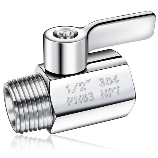 Shower Head Shut Off Valve 304 Stainless Steel Mini Ball Valve(1/2" Female X Male) NPT Thread Water Flow Control Valve Regulator