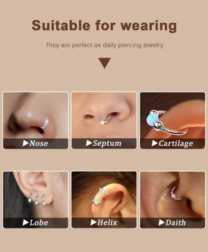 4PCS Stainless Steel Nose Rings Set for Women Men,Hypoallergenic 20G L-Shaped Nose Studs 18G Purple Opal Hinged Small Silver Hoops for Nostril Septum Cartilage Helix Rook 2nd/3rd Earlobe Lip Piercings