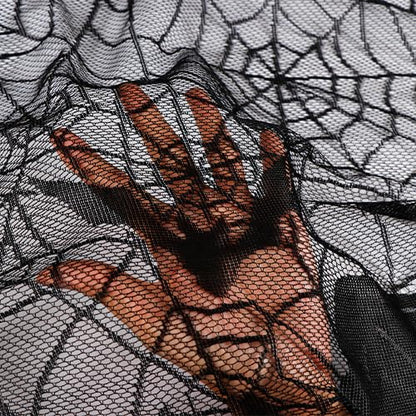 AerWo Halloween Decorations Indoor Fireplace Mantel Scarf, Black Lace Spiderweb Fireplace Cover for Halloween Mantle Decor Festive Party Supplies,20x79 inches