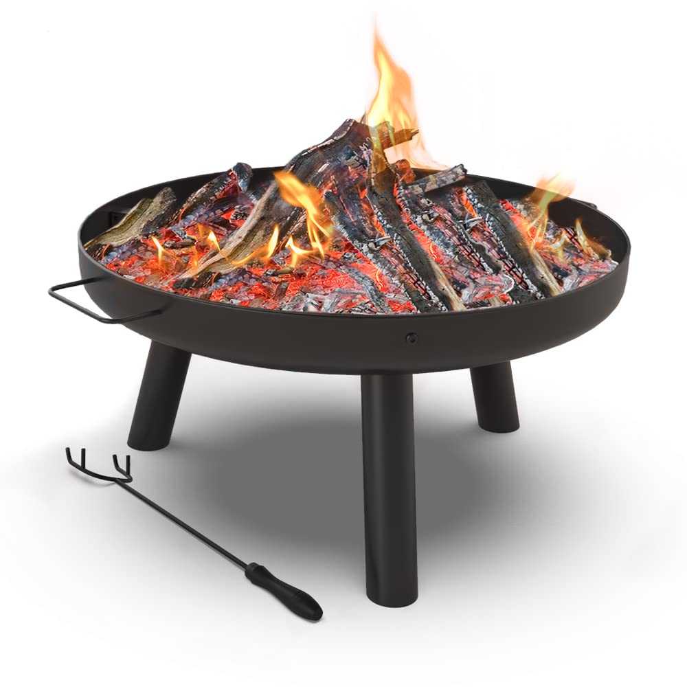 VOUNOT Fire Pit for Garden with Grate and Poker, Outdoor Patio Heater Charcoal Log Wood Burner, Fire Bowl for Bonfire, Camping, Diameter 60 cm