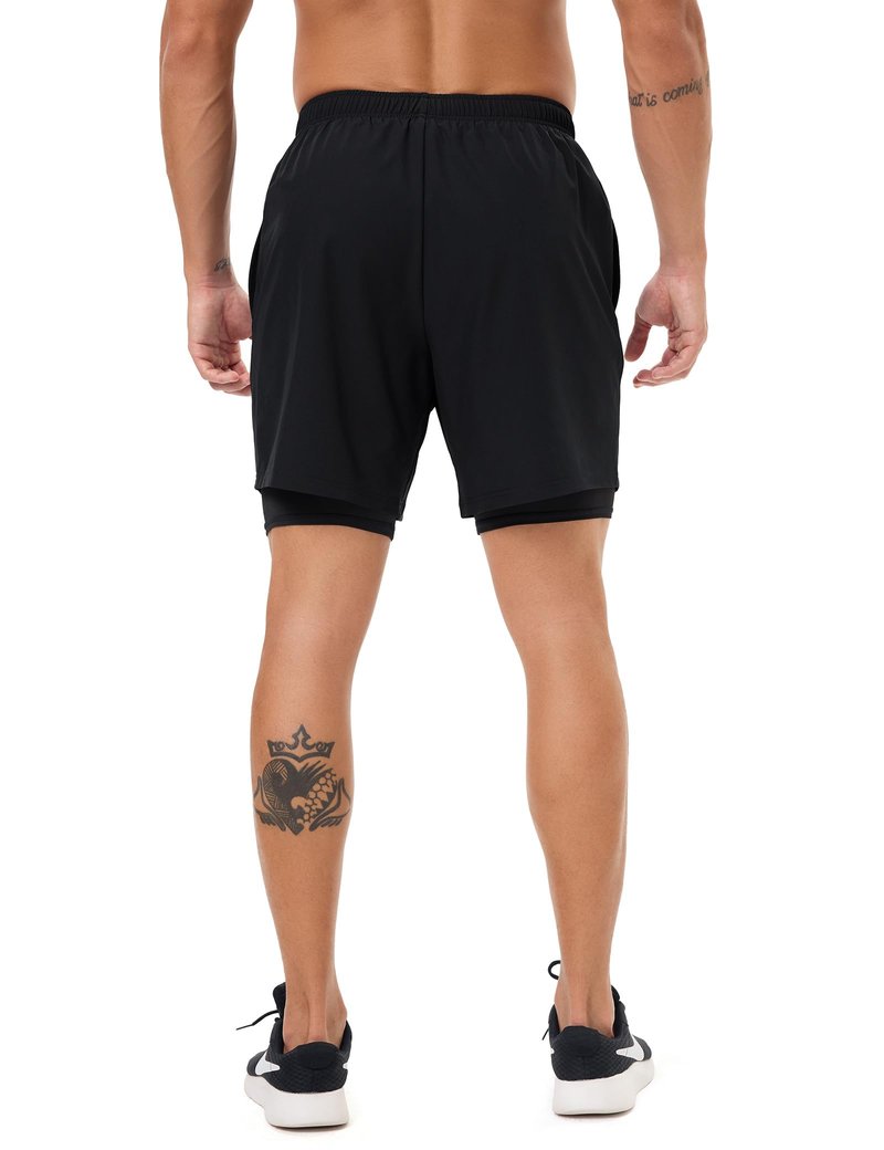 Naarts Men's 2 in 1 Athletic Running Shorts Quick Dry 5 Inch Lightweight Workout Gym Shorts with Liner and Pockets Black,Large