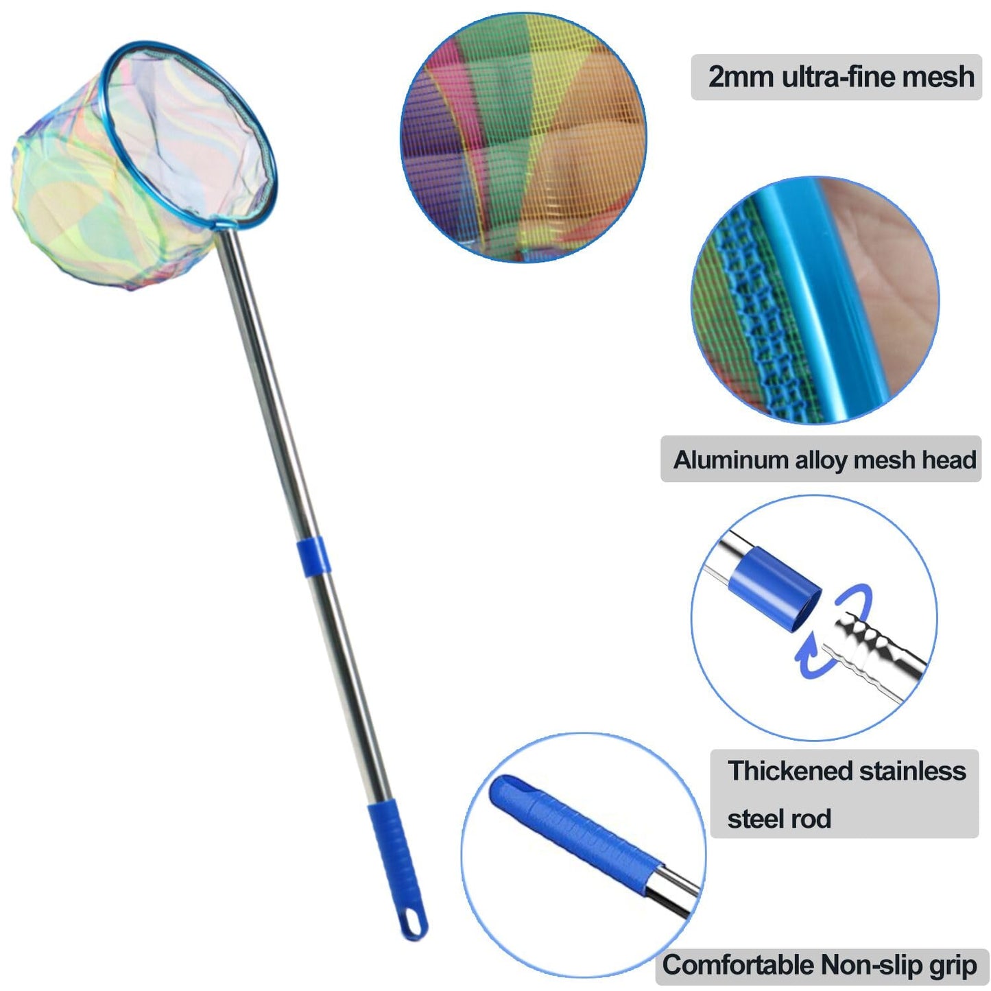 LPEIEB Fishing Net 2-Piece Set Heavy-Duty Landing Net Stainless Steel Handle Fishing Net for Catching and Releasing Fish, Shrimp, and Frogs