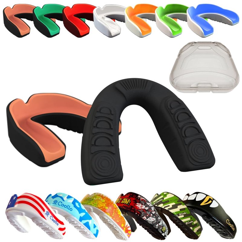 COOLLO SPORTS Boil and Bite Mouth Guard (Youth & Adult) DA Custom Fit Sport Mouthpiece for Football, Hockey, Rugby, Lacrosse, Boxing, MMA (Free Case Included!) (Pumpkin Orang & Black, Ages 11 & Above)