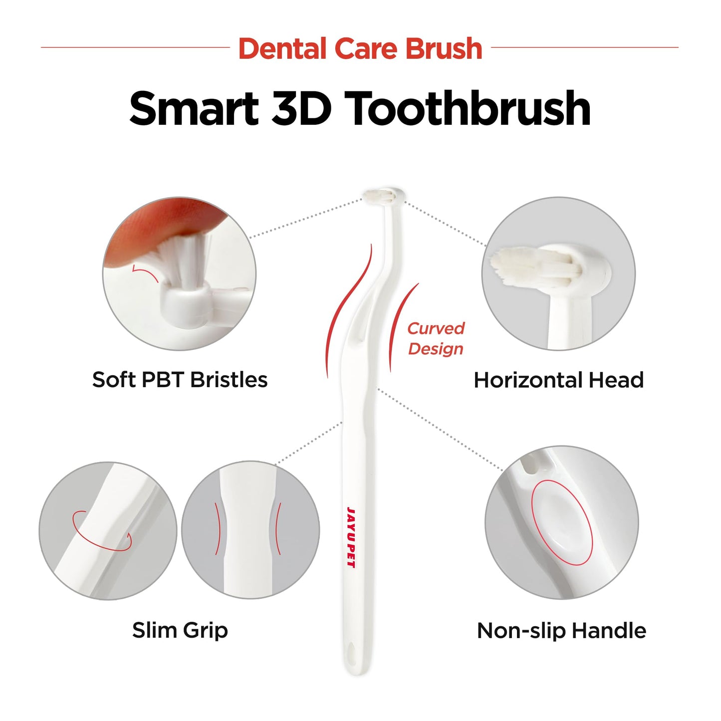 JAYU PET Dental Care Brush (Soft Bristles) 1ea - Dog Toothbrush, Cat Toothbrush, Dental Care for Kitten and Small Dogs, Removing Old Plaque and Tartar, Cat Teeth Brushing & Easy Cleaning