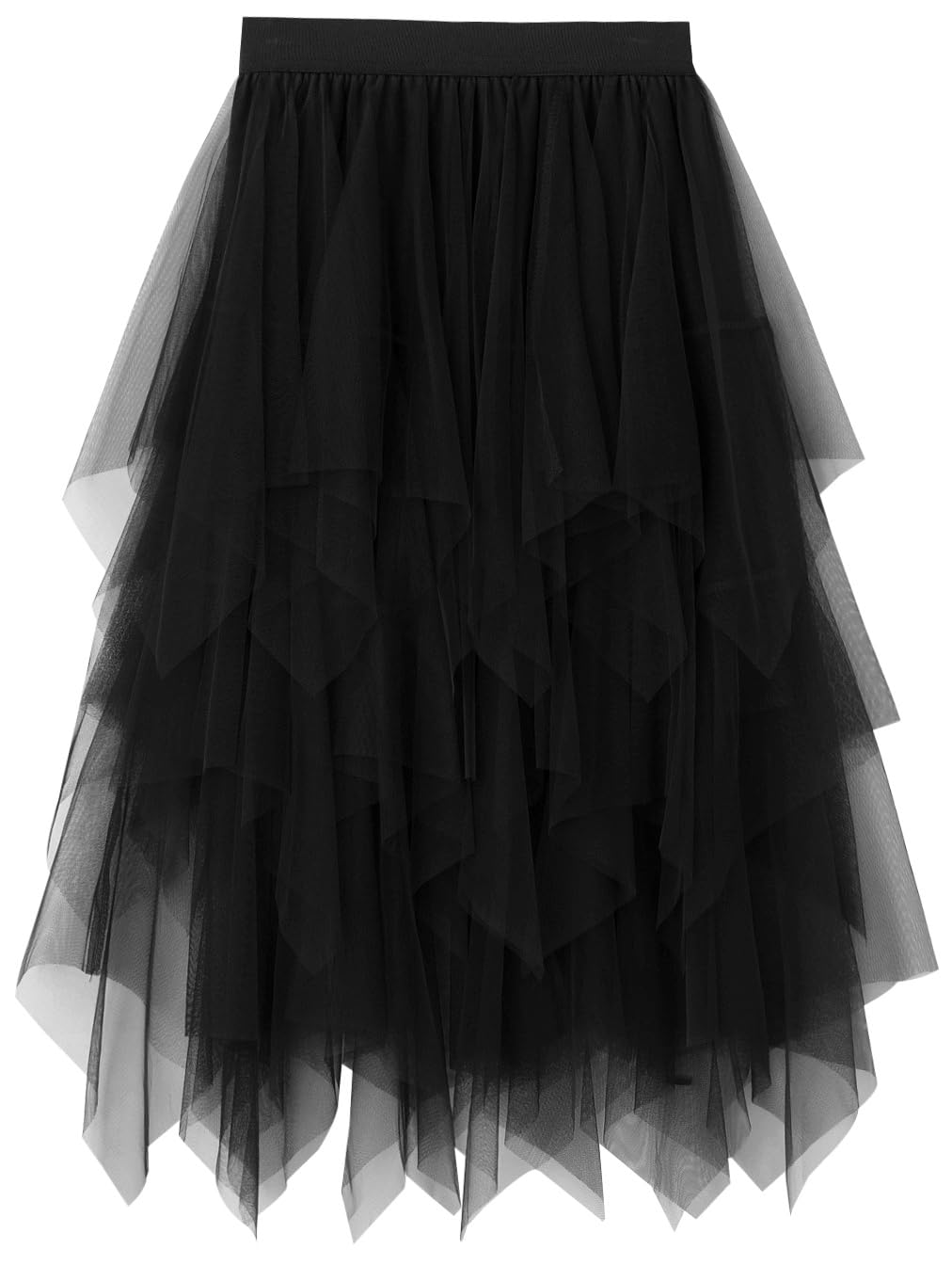 Reaowazo Tulle Skirts for Women Midi Long Fairy Skirt Tutu A-Line Mesh Layered High Elastic Waist Halloween Skirts Black One Size