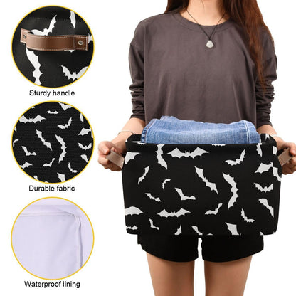 Halloween Black Bat Storage Basket Fabric Kitchen Baskets Spooky Happy Halloween Open Home Storage Bins Boxes Foldable Organizer Bag for Baby Cloth Pet Toy Book Shelf Closet Baskets 16×12×8 Inches