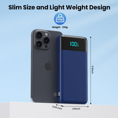 Portable Charger for iPhone with Built in Cables and Wall Plug,Upgraded 13800mAh Fast Charging USB C Power Bank,4 Outputs Travel Essential Battery Pack Compatible with iPhone 15/14/13,Samsung-Purple