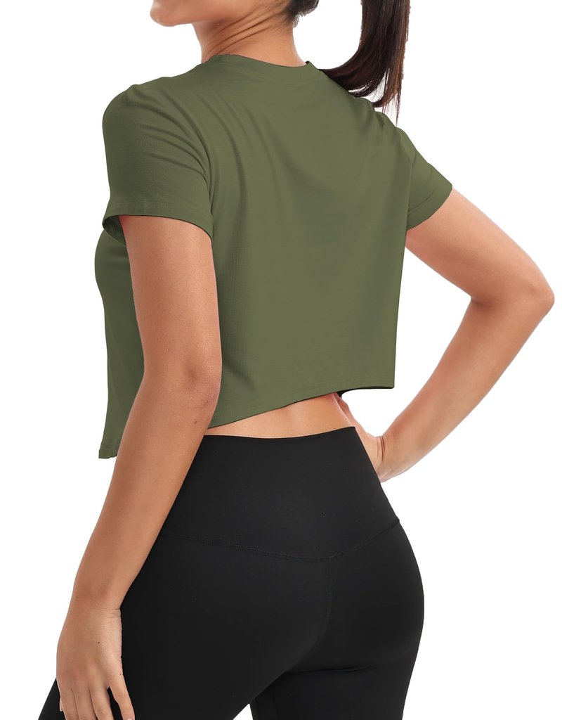 Mippo Workout Tops for Women Short Sleeve Yoga Gym Shirt Athletic T Shirts Breathable Exercise Clothes Activewear Loose Fit ArmyGreen M