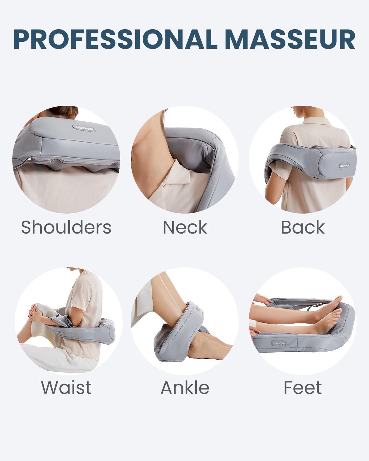 Nekteck Neck Massager for Pain Relief Deep Tissue, FSA Eligible Shiatsu Back Massager with Heating 3D Kneading Massage Pillow for Shoulder Leg Muscle, Office Home Car Use, HSA Eligible, Plug-in Use