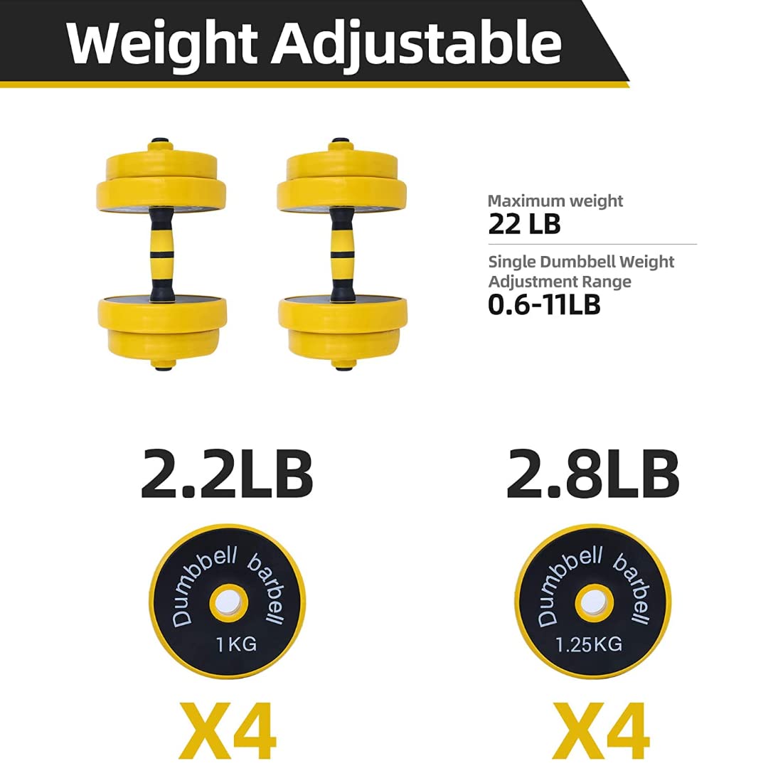 FUXION Adjustable Dumbbell Barbell, 22/44/66 lbs 3-in-1 Sets, Non-Slip Neoprene Hand Weights for Home Gym Yoga Pilates Workout