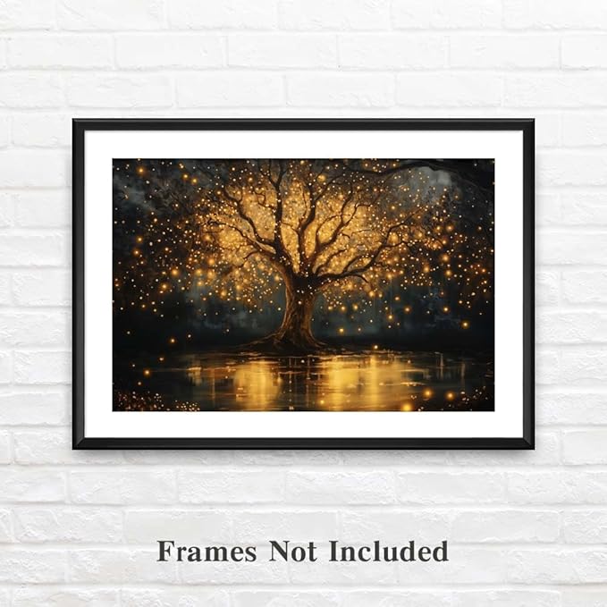 Yesad Tree of Life Canvas Wall Art, Spiritual Wall Art Fairy Lights Prints Landscape Painting Wall Décor for Living Room Bedroom Farmhouse Housewarming Gift (Unframed,36”x24”, Tree7)