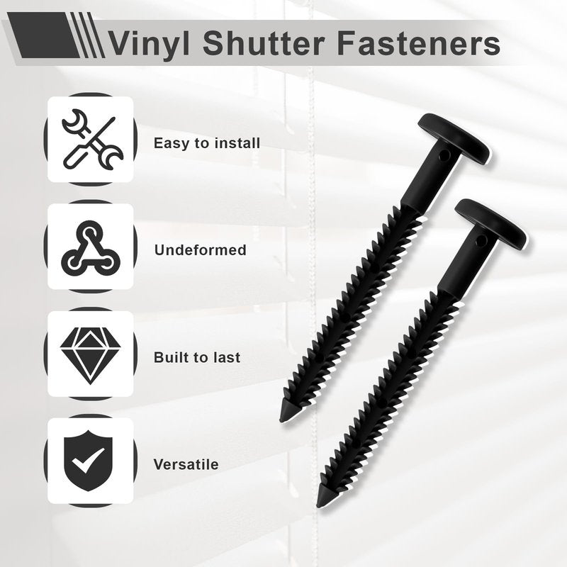 3 Inch Vinyl Shutter Fastener，Shutter Panel Pegs Plastic Shutter Screws Lok Pins Plastic Shutter Spike Anchors with Reverse Barb Design for Brick Wood Stucco Vinyl Siding (Black, 30 Pcs)