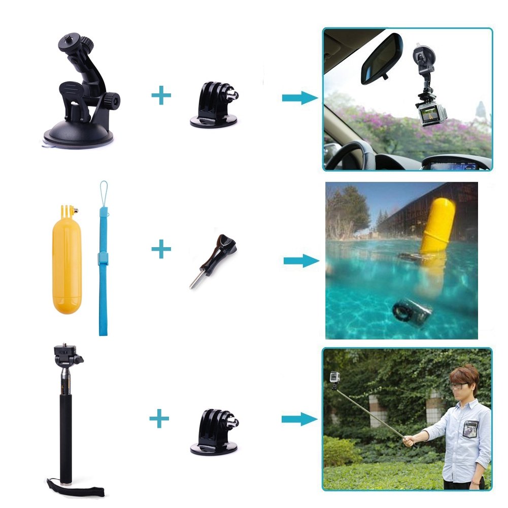 Action Camera Accessories Kit Compatible with Gopro Hero 13 12 11 10 9 8/AKASO EK7000/Brave 4/Brave 7 LE/DJI Osmo Action 5 pro/ODDV/Sjcam/Icefox, Selfie Stick Suction Cup Mount Floating Handle Grip