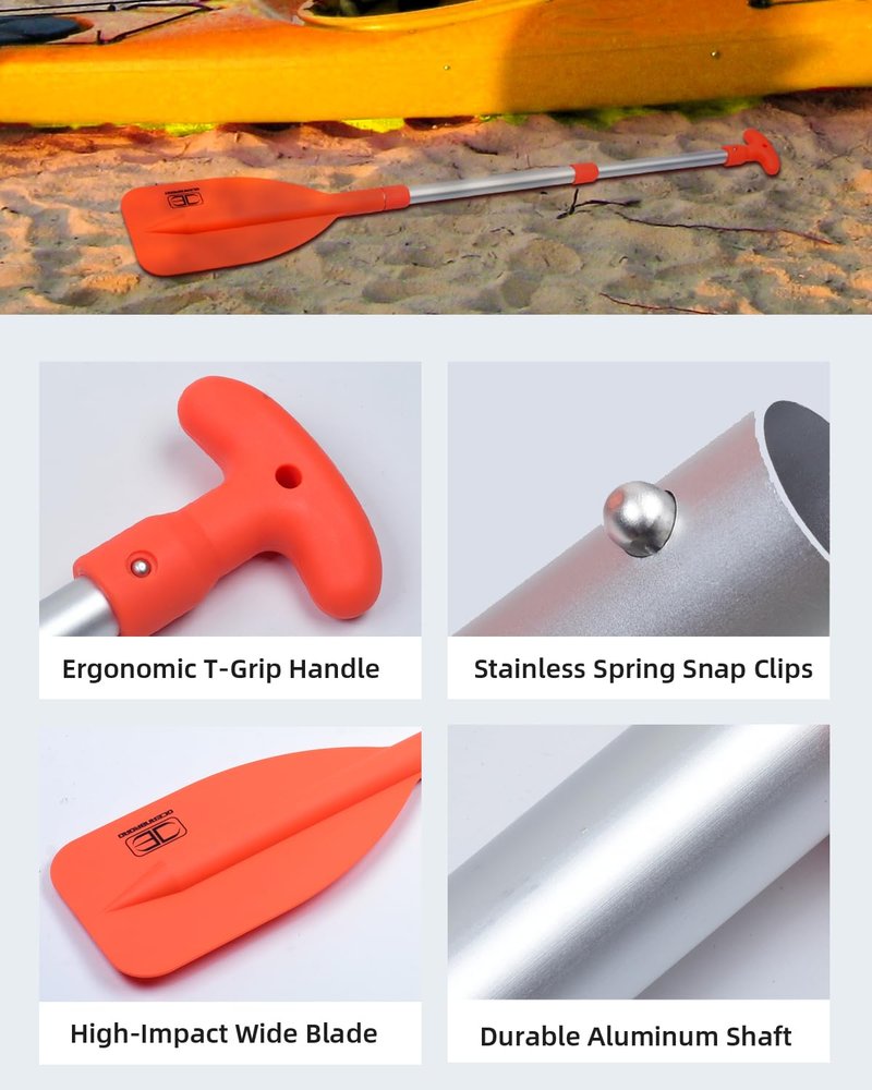 OCEANBROAD Telescoping Emergency Paddle 26''-54'' Collapsible Paddles Aluminium Shaft for Kayaking Boating Canoeing River Tubing, Orange, 1 Paddle