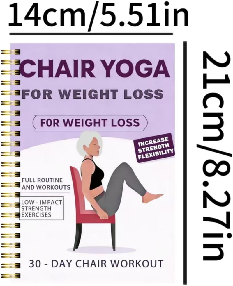 Chair Yoga Weight Loss Planner - 15-Minute Daily Routine Log with Illustrated Poses | Spiral-Bound Home Fitness Journal (5.5x8.3 Inch, Purple)