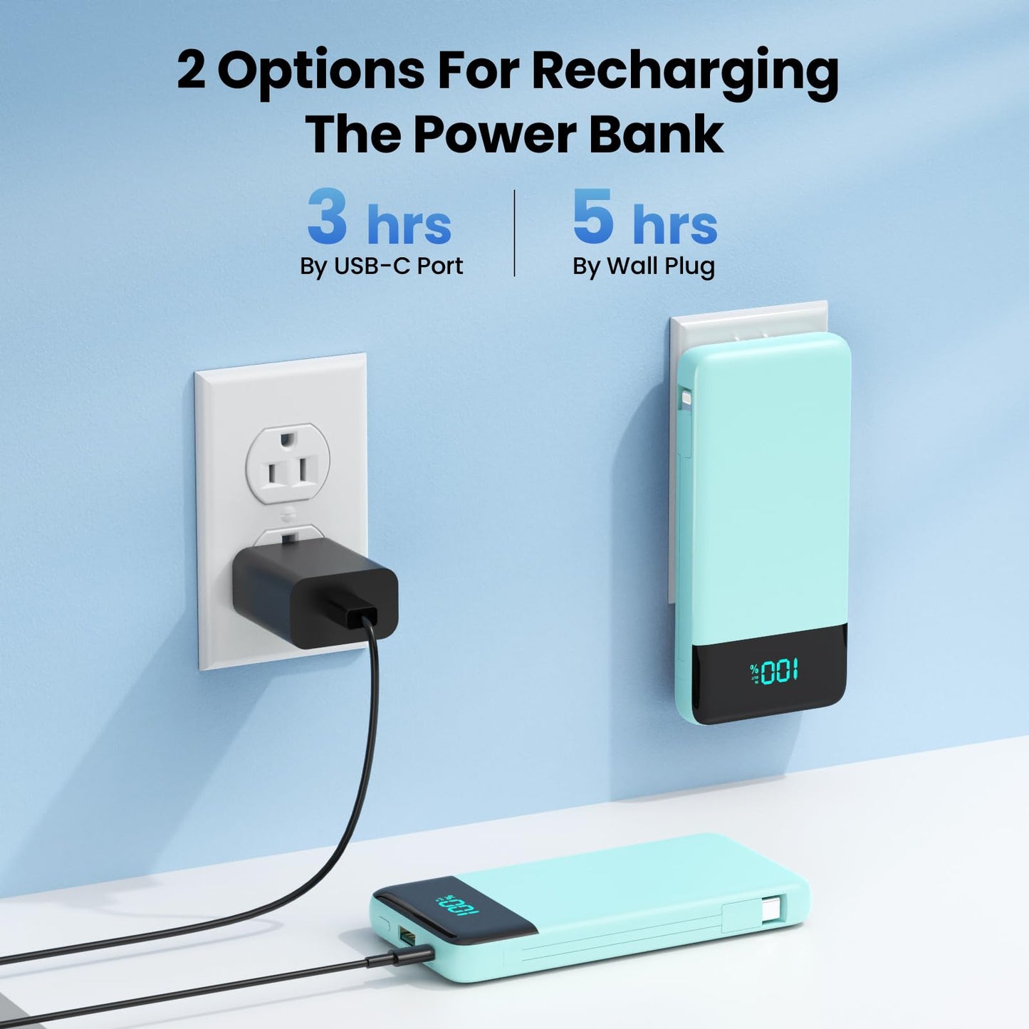 Portable Charger for iPhone with Built in Cables and Wall Plug,Upgraded 13800mAh Fast Charging USB C Power Bank,4 Outputs Travel Essential Battery Pack Compatible with iPhone 15/14/13,Samsung-Purple