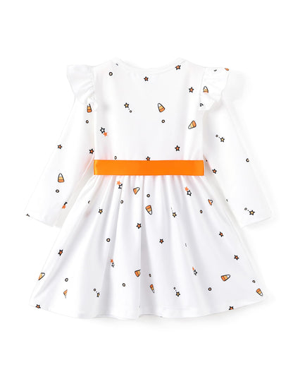 Disney Mickey Minnie Mouse Toddler Dress Girls A-Line Ruffle Long Sleeve Halloween Pumpkin Clothes Cute Kids Outfit Gift Party Costume Sizes 4-5T