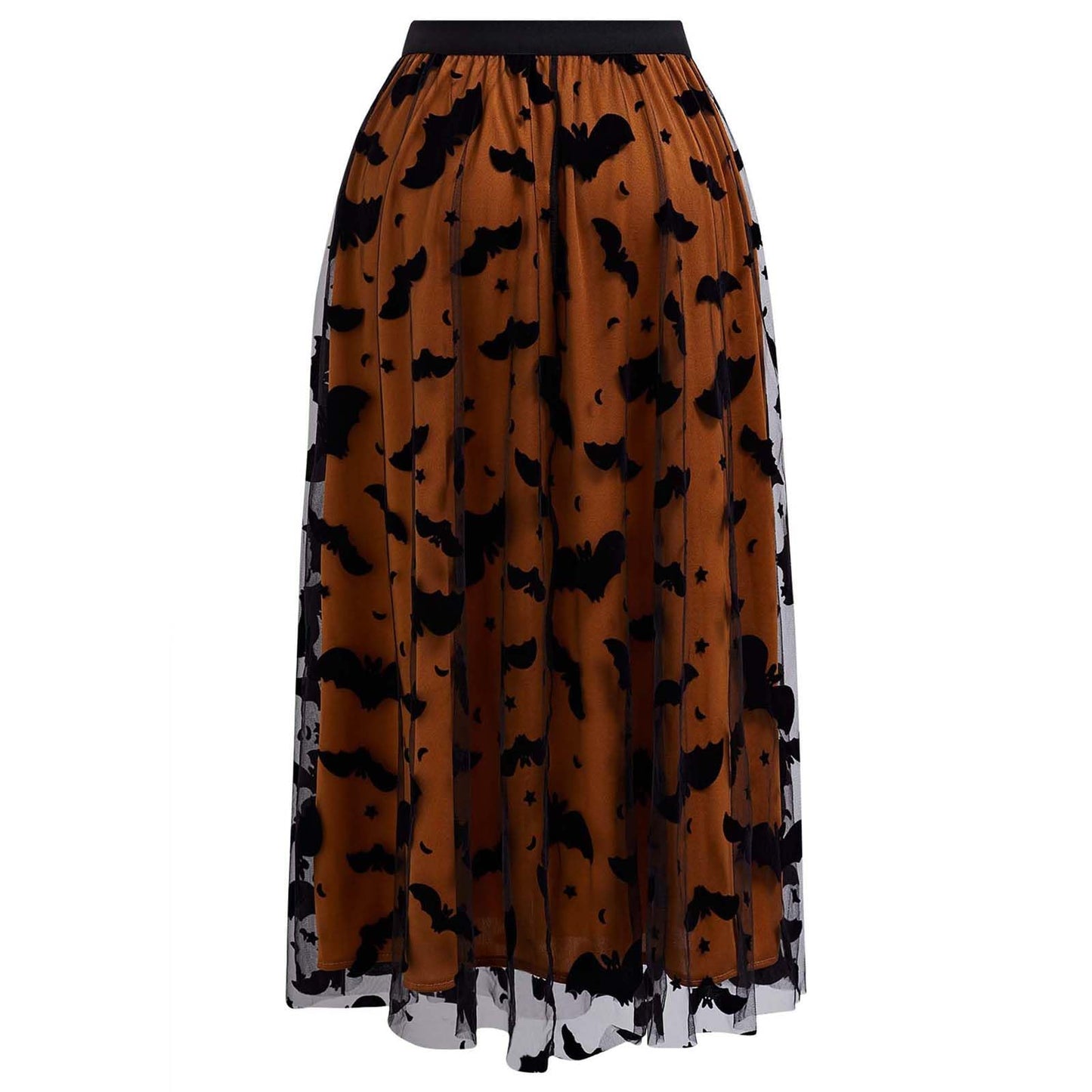 CHICWISH Women's Pumpkin Tulle Tutu Skirt Velvet Bats Elastic Waist Halloween Party Layered Mesh Midi Skirt Halloween Costumes