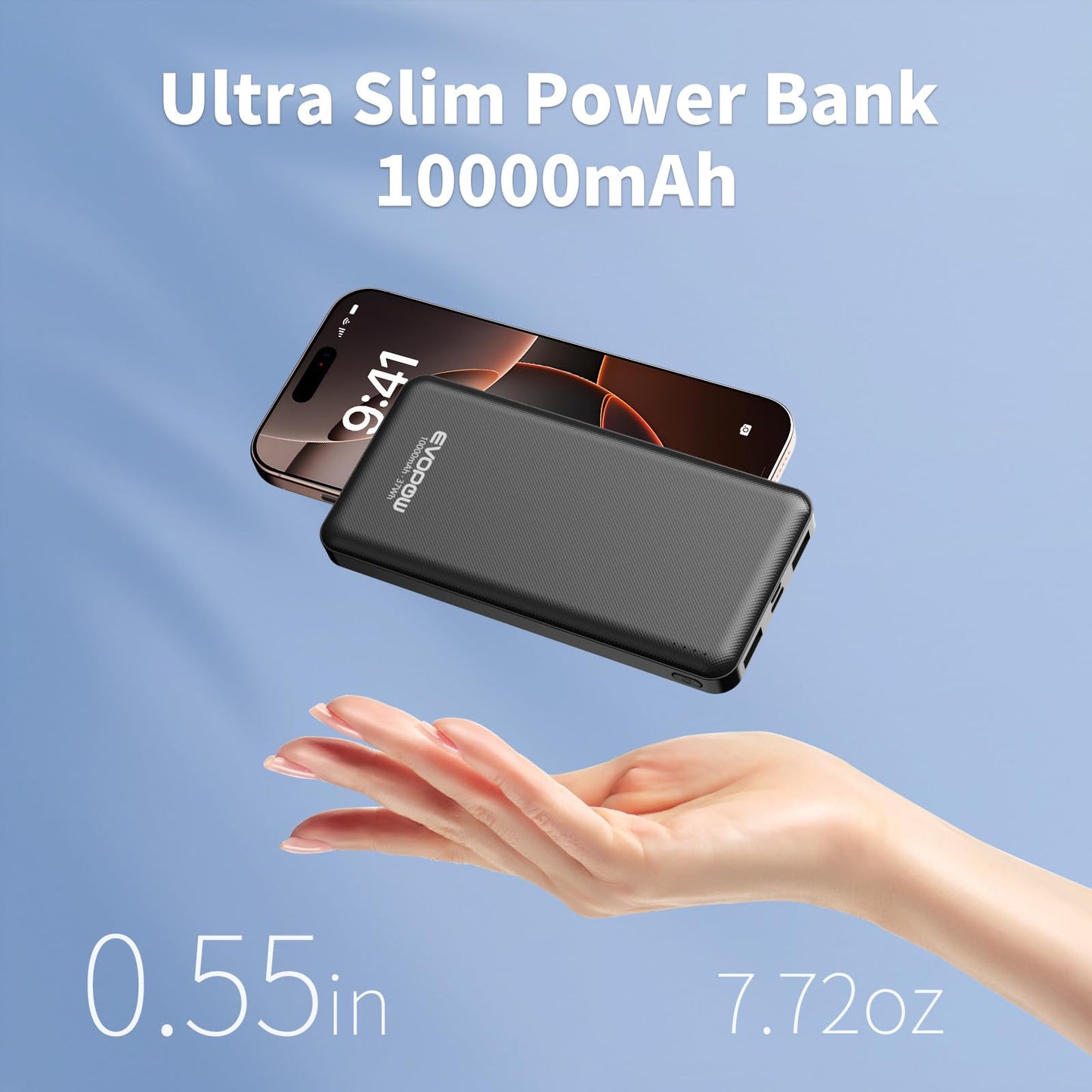 2-Pack Portable Charger, Slimmer 10000mAh 15W Power Bank, USB C in&Out Fast Charging Battery Pack, External Portable Power Bank for iPhone 16 15 14 13 12 iPad Airpods Samsung S23 S22 Pixel etc