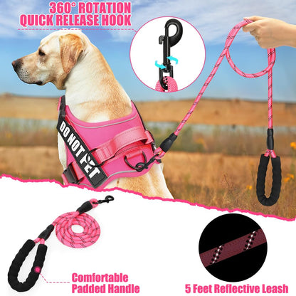 Dog Vest Harness and Leash Set, Animire Reflective Service Dog Vest with 10 Patches, 3 Rings No Choke Pet Vest for Leash Placement, in Training Dog Harness for Small Medium Large Dogs(Hot Pink,XS)