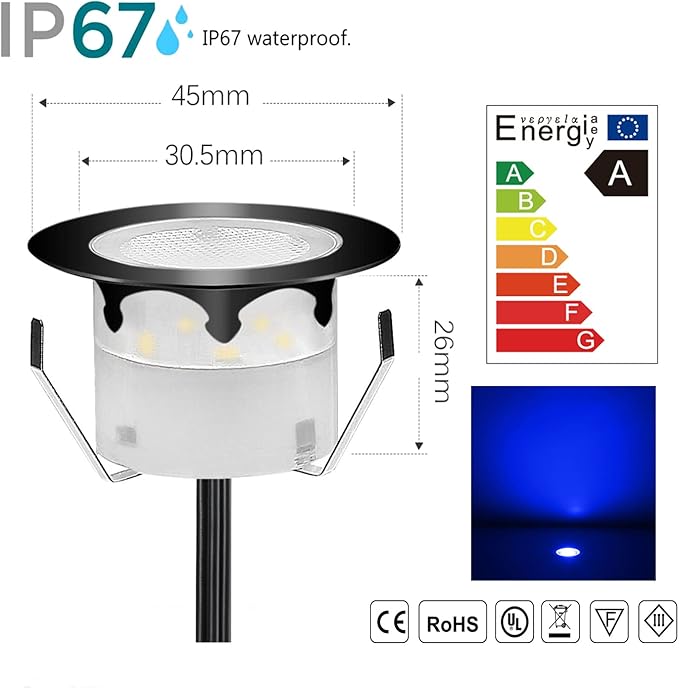 Low Voltage LED Deck Lighting Kit Stainless Steel 1W Waterproof Outdoor Yard Garden Decoration Lamps Landscape Pathway Patio Step Stairs LED In-ground Lights Black Border(6pcs,Blue)