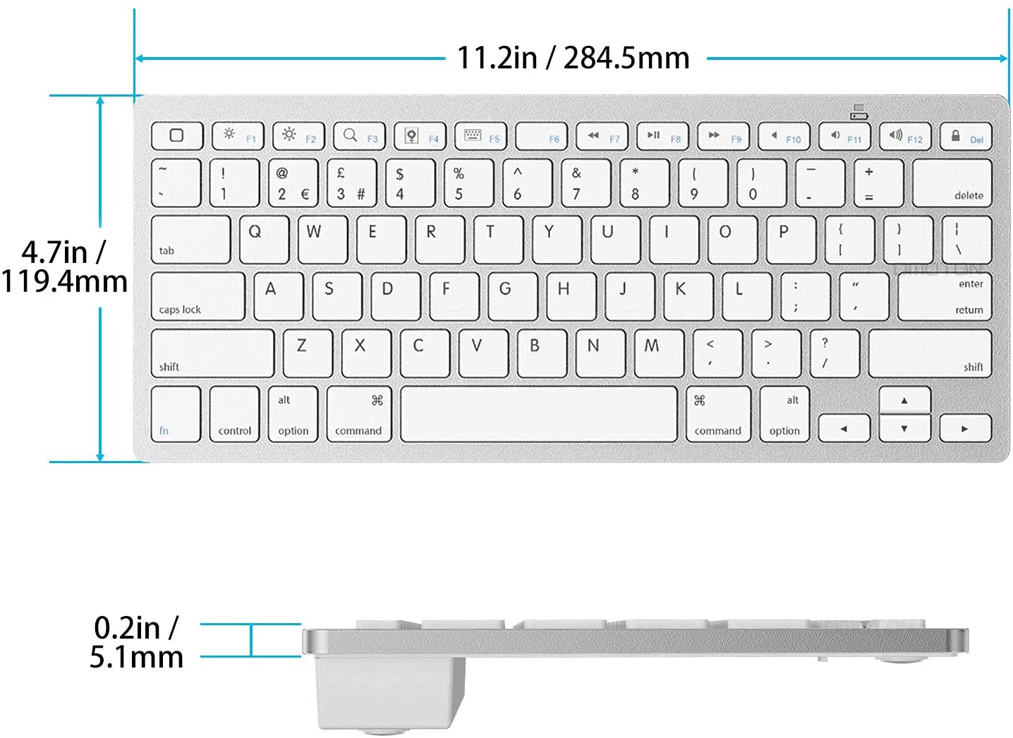 OMOTON Bluetooth Wireless Keyboard for iOS Compatible with iPad Pro/Air/Mini, iPhone and More, UK QWERTY Keyboard Layout, Silver