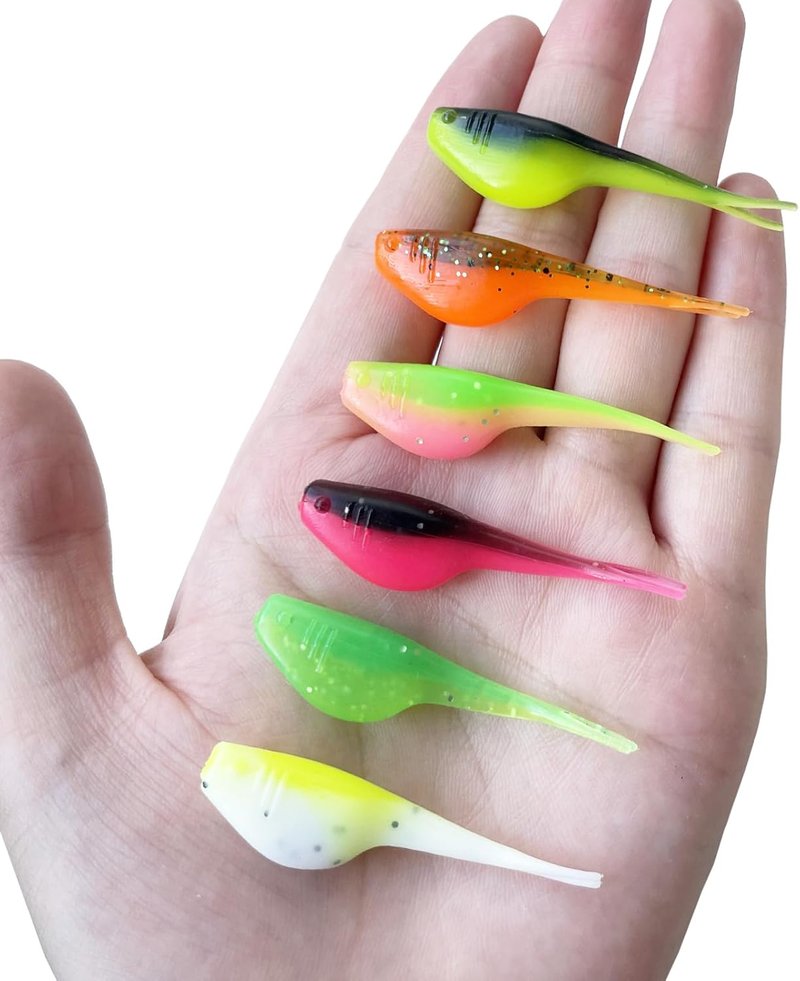 Split-Tail Crappie Lures - 24 Soft Plastic Fishing Lures for Bluegill, Panfish, Trout & Bass