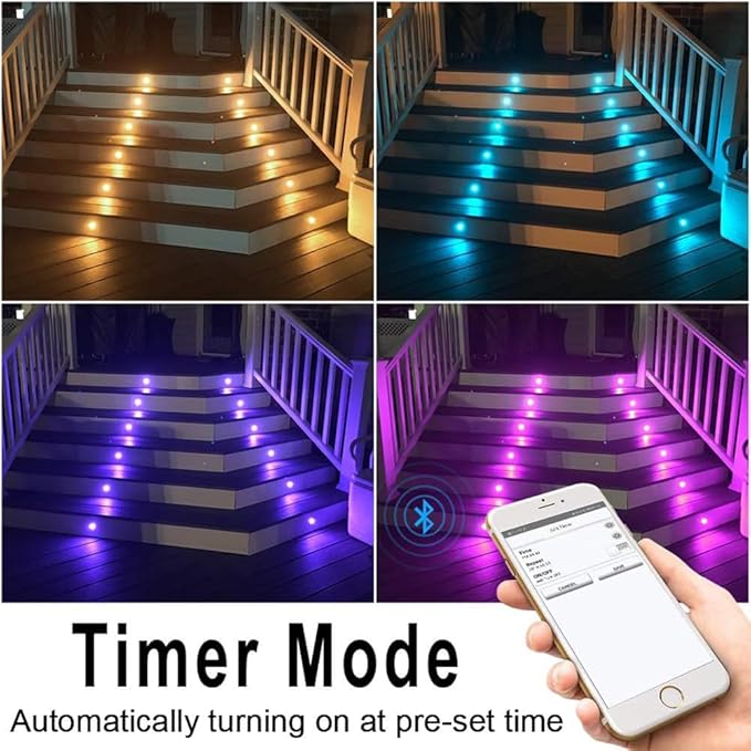 Smart LED Deck Light Kits - 10 Pack of 1.77" Low Voltage Recessed RGBW Deck Lights IP67 Waterproof for Outdoor Landscape Lighting on Steps, Floors & Pathways, Compatible with Alexa & Google Assistant