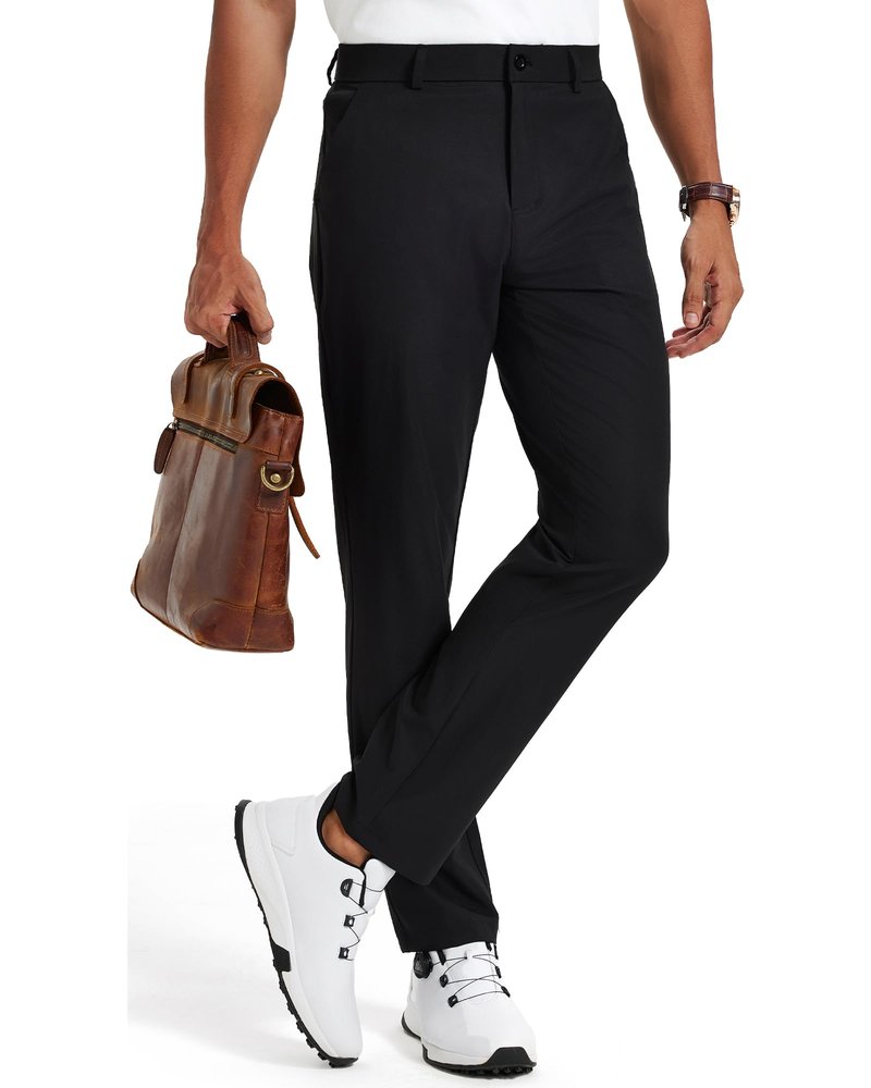 Vytroon Mens Golf Pants All-Day Stretch Chinos 30"/32"/34" Water-Resistant Quick Dry Lightweight Work Dress Trousers with 4 Pockets for Business Casual Travel, Black, 32W x 30L