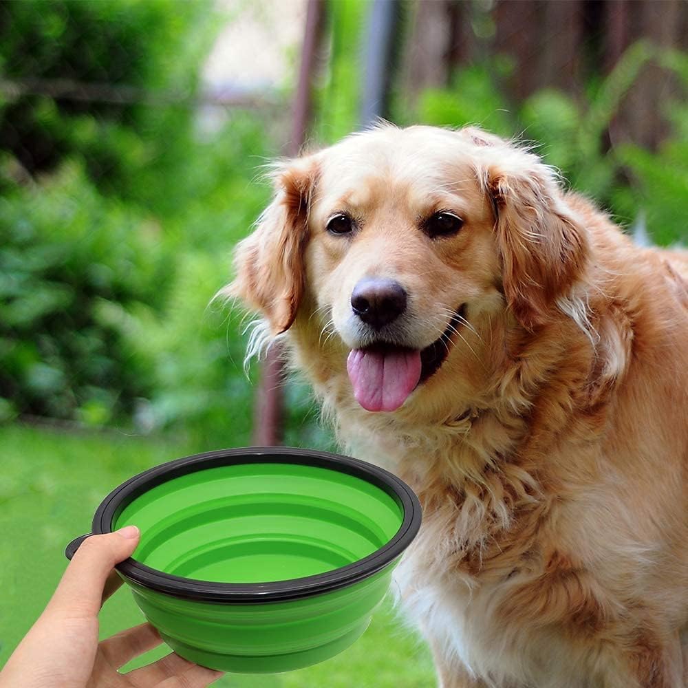 Dog Bowl Pet Collapsible Bowls, 2 Pack for Cats Dogs, Portable Pet Feeding Watering Dish for Walking Parking Traveling with 2 Carabiners (Small, Blue+Green)