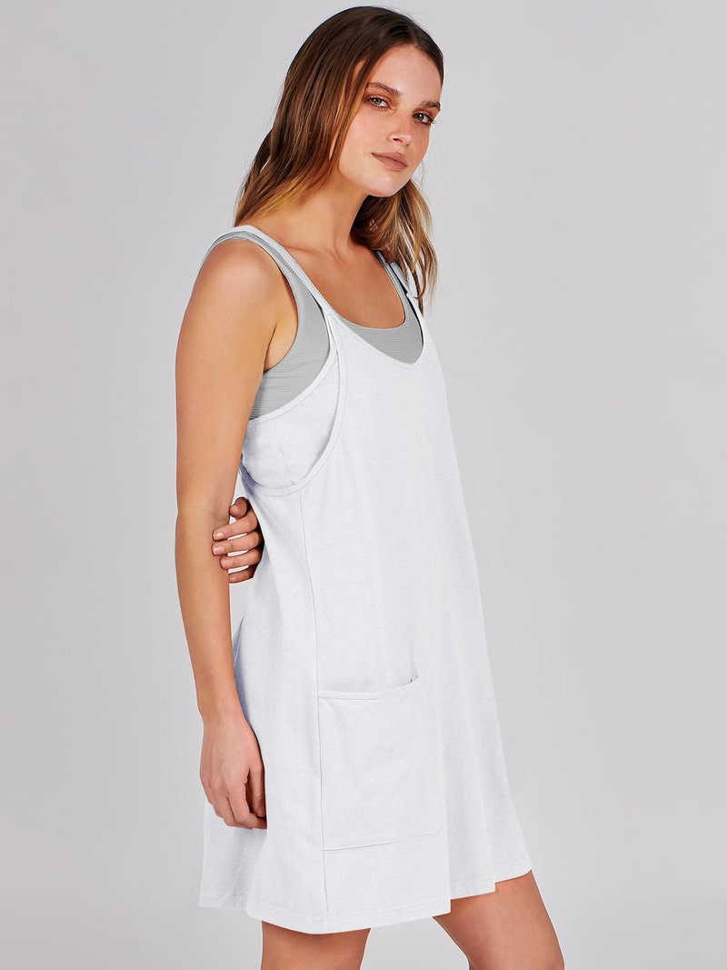 ANRABESS Women Athletic Dress Summer Tennis Workout Active Sports Mini Romper Dress Built in Shorts Travel Vacation Clothes White X-Smal