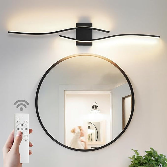 Modern LED Vanity Light with Remote Control, Modern LED Bathroom Light Fixture, Bathroom Vanity Light Fixture Over Mirror, 39.4 inch Black Wall Sconce Lighting