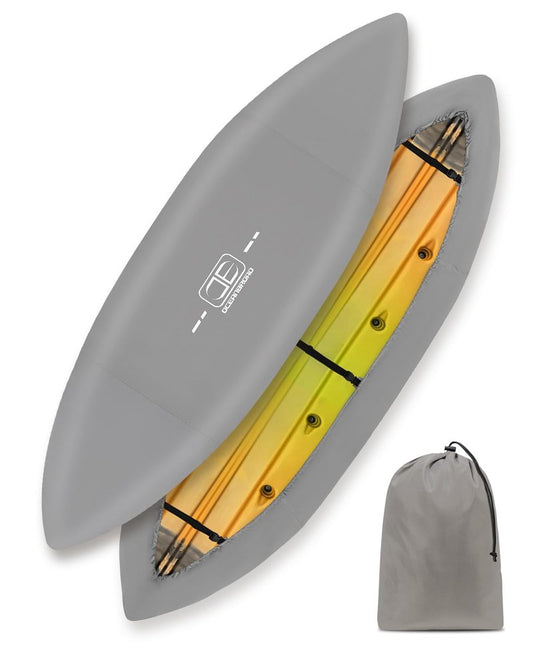OCEANBROAD Kayak Cover Extra Wide, Water-Resistant UV-Resistant Kayak Canoe Fishing Boat Dust Covers for Outdoor Storage, Suitable for 9.3-10.5ft Length, Up to 44in Width, 420D Gray