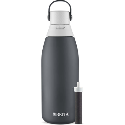 Brita Stainless Steel Premium Filtering Water Bottle, BPA-Free, Reusable, Insulated, Replaces 300 Plastic Water Bottles, Filter Lasts 2 Months or 40 Gallons, Includes 1 Filter, Carbon - 32 oz