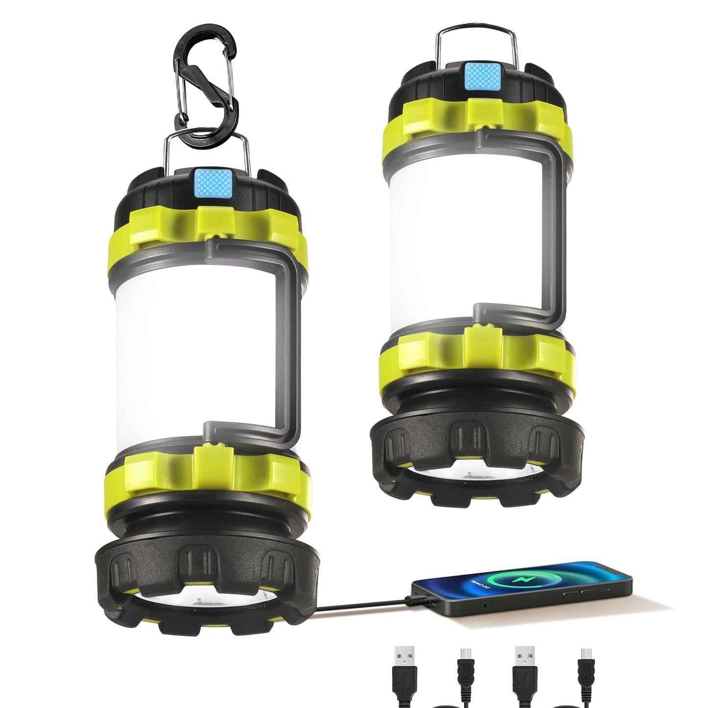 2 Pack LED Camping Lantern Flashlight Rechargeable, Consciot Portable Torch with 6 Light Modes, 3600mAh Power Bank, IPX4 Waterproof, USB C, Camping Lights for Hurricane, Emergency, Survival Kits