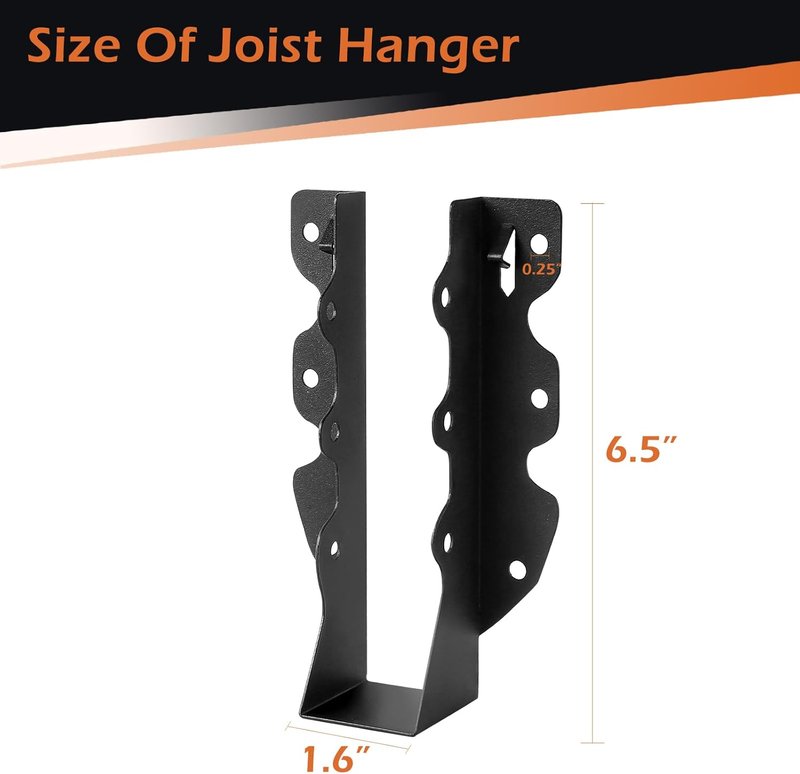 2x8 Joist Hangers - 24 Pcs Black Powder Coated Hurricane Ties | Durable Tie Brackets for Rafters & Ceiling Joists