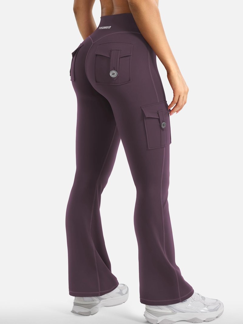 YEOREO CoreFlex Women Workout Flare Leggings with Pockets Scrunch Cargo Gym Yoga Leggings Black Berry Purple XL