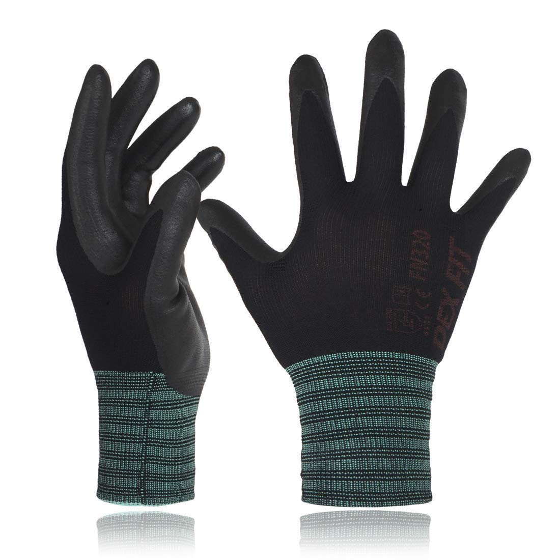 DEX FIT Nylon Work Gloves FN320, 3D Comfort Fit, Power Grip, Lightweight, Touchscreen for Men & Women, Breathable & Flexible for Yard Work DIY Mechanic Warehouse; Black 9 (L)