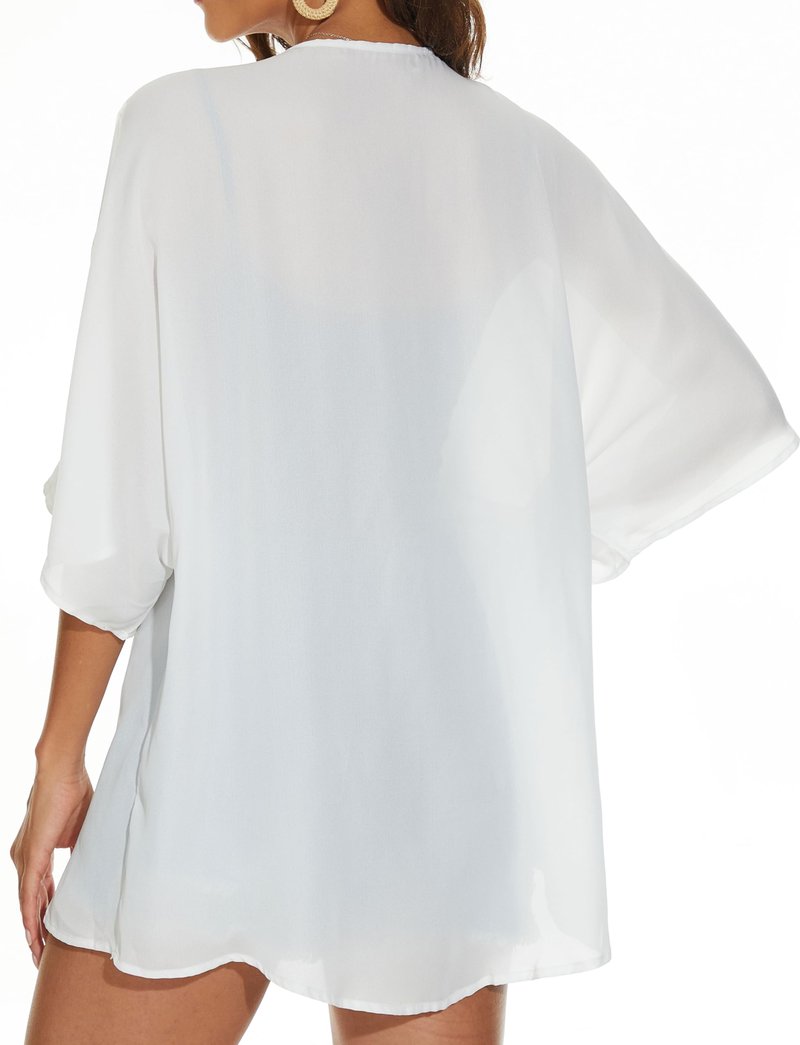 Women Summer Tops Kimono Cardigans Sheer Beach Cover Ups Chiffon Open Front Shirts （White,L)