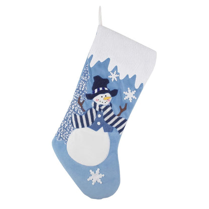 Etistta Classic 19 inch Blue Christmas Stockings Set of 3, Blue White Christmas Decor Velvet Applique Snow Stockings for Christmas Fireplace Decorations - Santa, Snowman