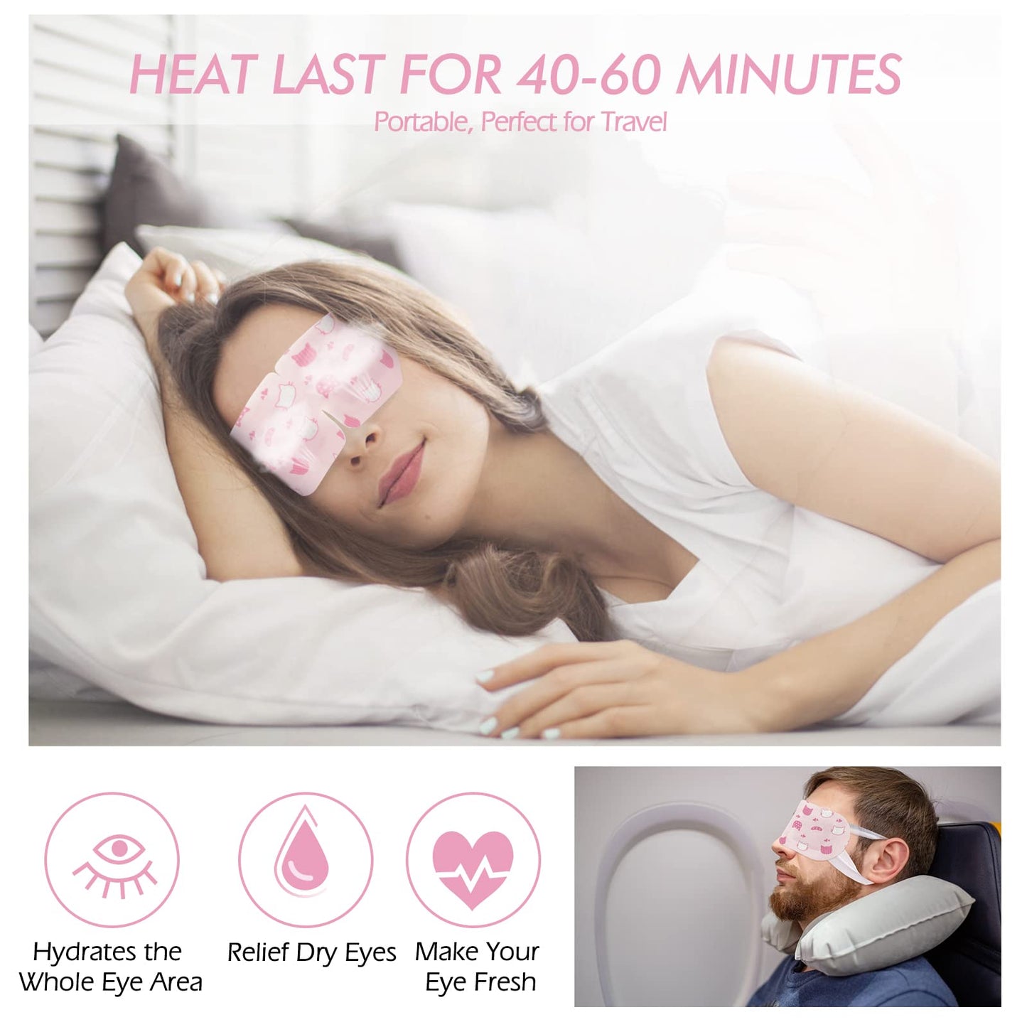 Jekeno Steam Eye Mask, 16 Packs Eye Masks for Dry Eyes, 40-60 Minutes Self Moist Warm Compress Heated Disposable Mask for Sleep, Spa Relaxing Trip Gifts, Travel Essentials for Women Men