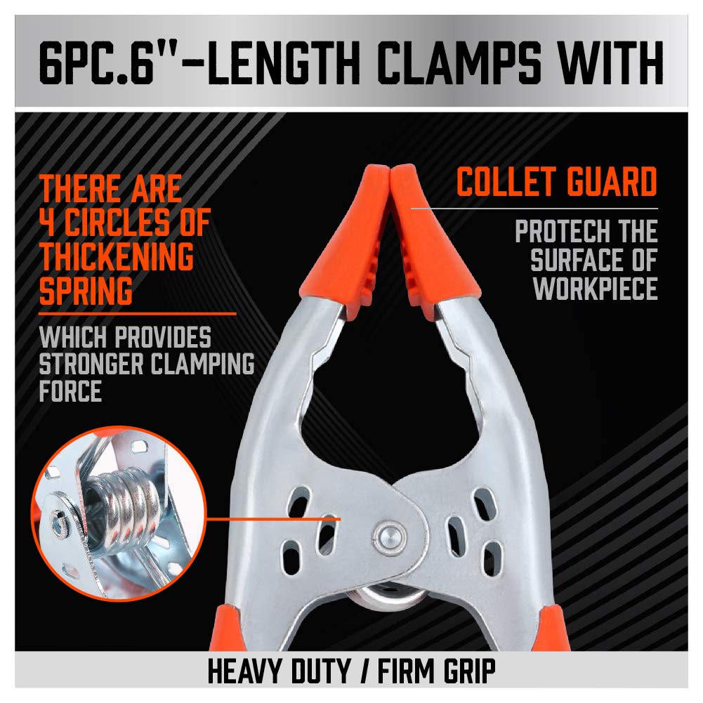 HORUSDY 6-Piece 6" inch Spring Clamp, Heavy Duty Spring Metal Spring Clamps, 2.5"-inch Jaw opening (6-Piece)