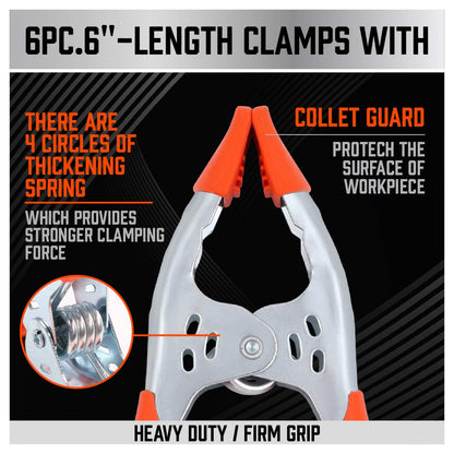 HORUSDY 6-Piece 6" inch Spring Clamp, Heavy Duty Spring Metal Spring Clamps, 2.5"-inch Jaw opening (6-Piece)