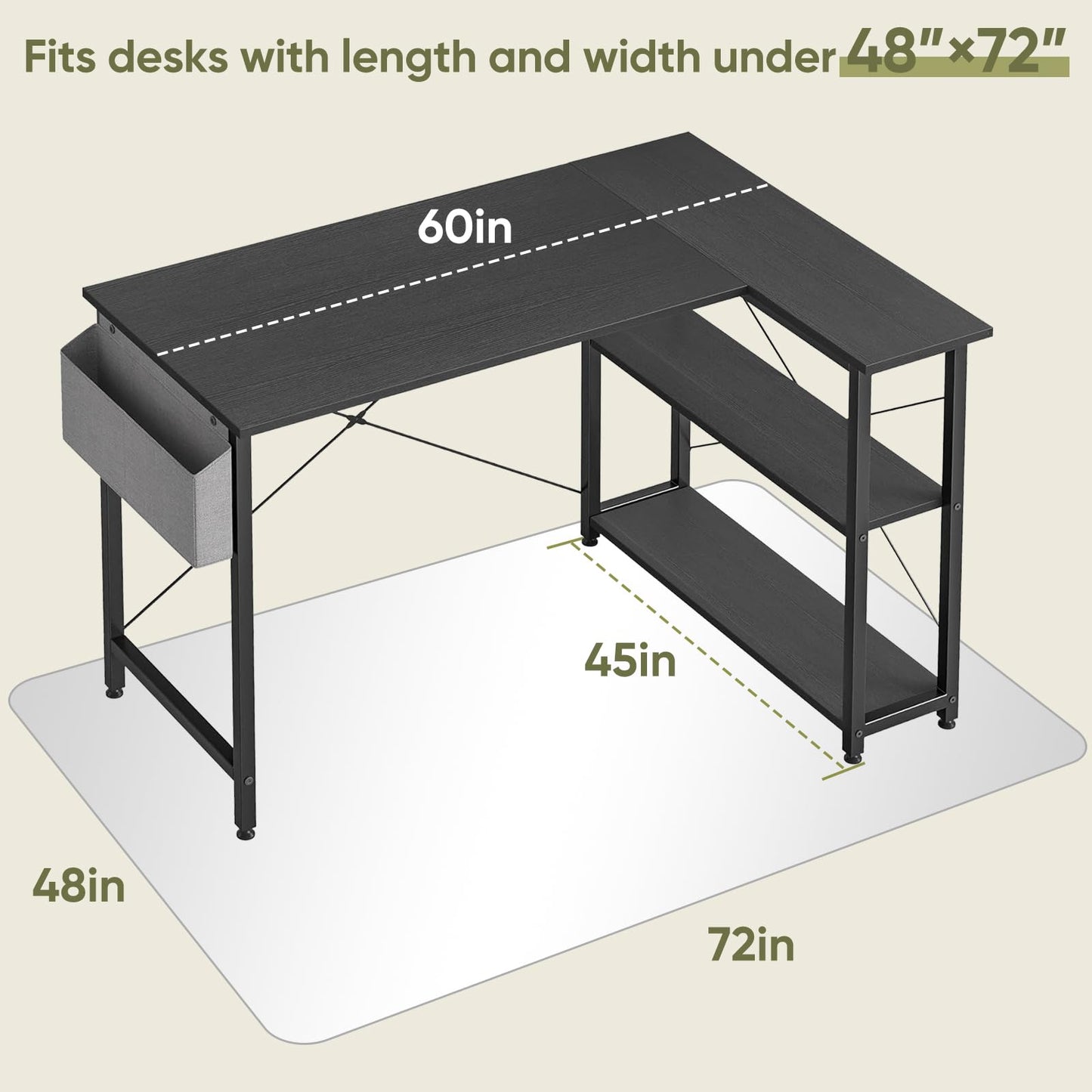 Furnbar 48" x 72" Office Chair Mat for Carpet, Tempered Glass Chair Mat with Rounded Corners and Polished Edges, Desk Floor Mat for Carpet, Hardwood Floor, Office