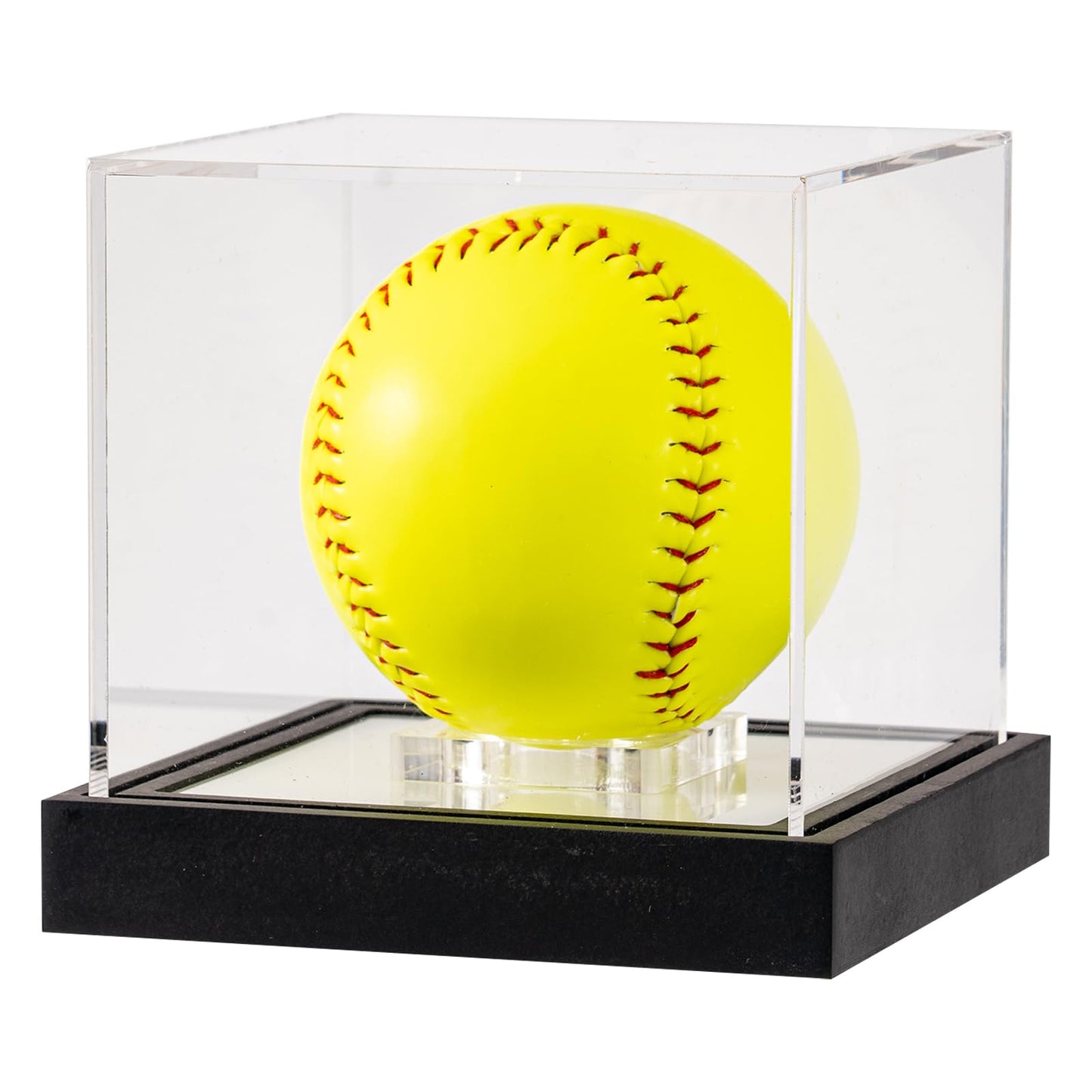 Softball Display Case with LED Light and Solid Wood Base, UV Protected Acrylic Display Box for Memorabilia, Signed Balls Showcase, No Assembly Required