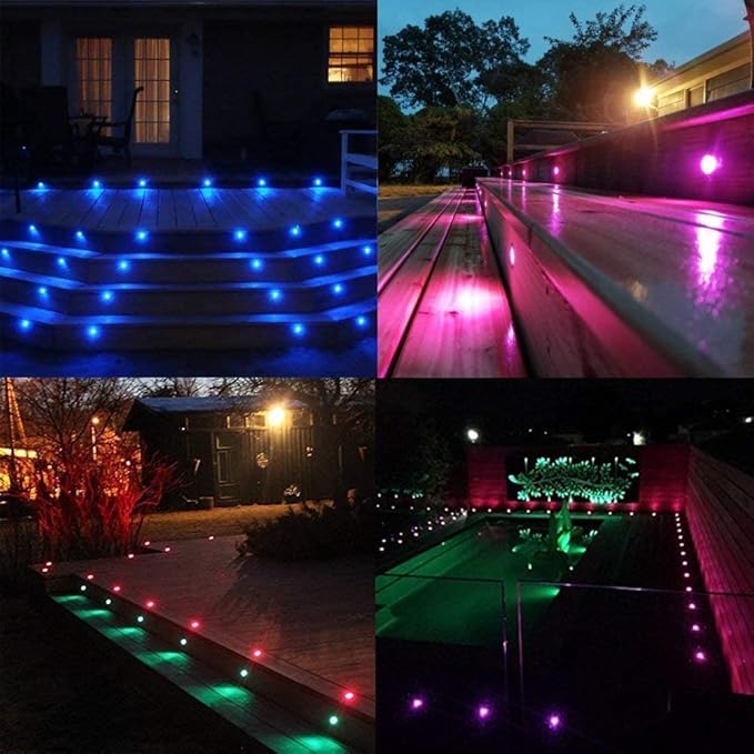 LED Deck Lights Multi-Color RGB Waterproof Recessed Wood Decking 0.7" Tiny Deck Driveway Light Dock Path Step Road Light Outdoor and Indoor Decoration Security Lighting (RGB, 10pcs)