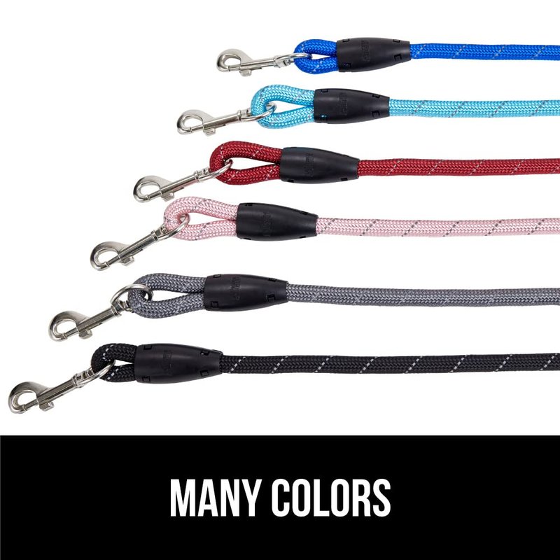 GORILLA GRIP Dog Leash, Heavy Duty Reflective Rope Leashes for 33lb Dogs, Cats, Small Animals, Puppy Training Essential for Walks, Hikes, Soft Handle, Rotating Metal Clip, Waste Bag Dispenser, Black