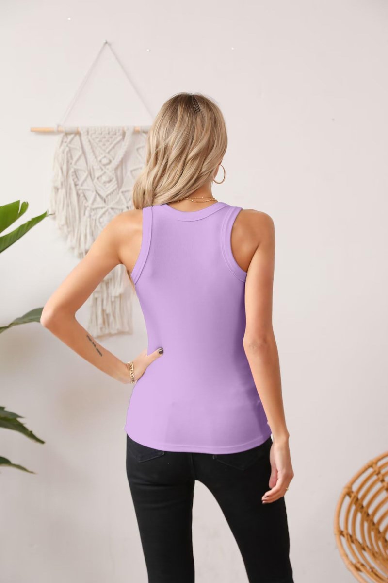 VICHYIE Women Tank Tops Summer Sleeveless Basic Cami Top Shirt Slim Knit Ribbed Racerback Blouses (Medium, P-Purple)