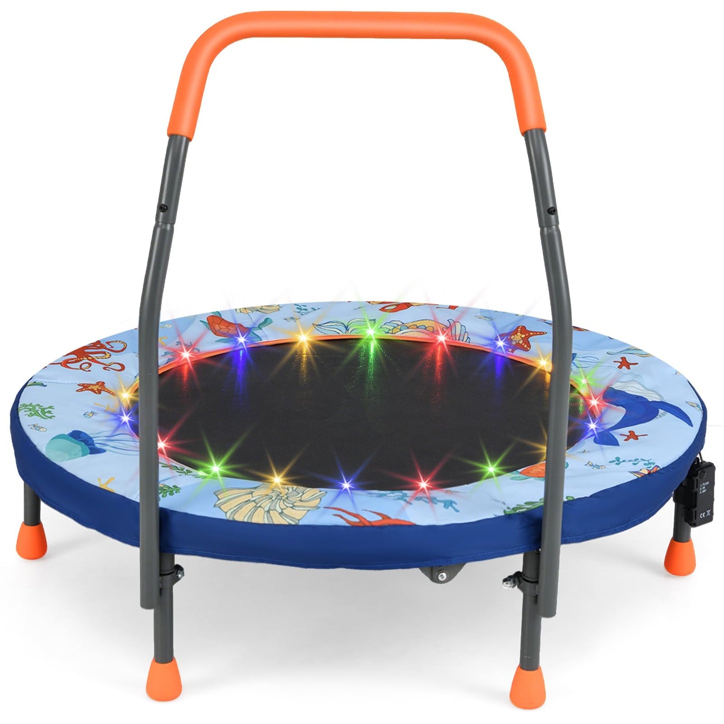 GYMAX 36” Toddler Trampoline with Lights, Folding Springless ASTM Approved Small Kids Rebounder with Foam Handle, Safety Padded Cover & Foldable Legs, Mini Indoor Baby Trampolines